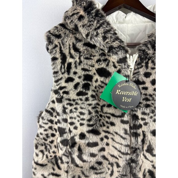 Women’s Kristen Blake XL Reversible Vest White Puffer and Leopard aprons Faux Fu - Picture 2 of 6